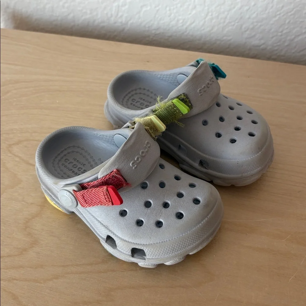 CROCS Light Gray Clog Sandals with Colorblock straps